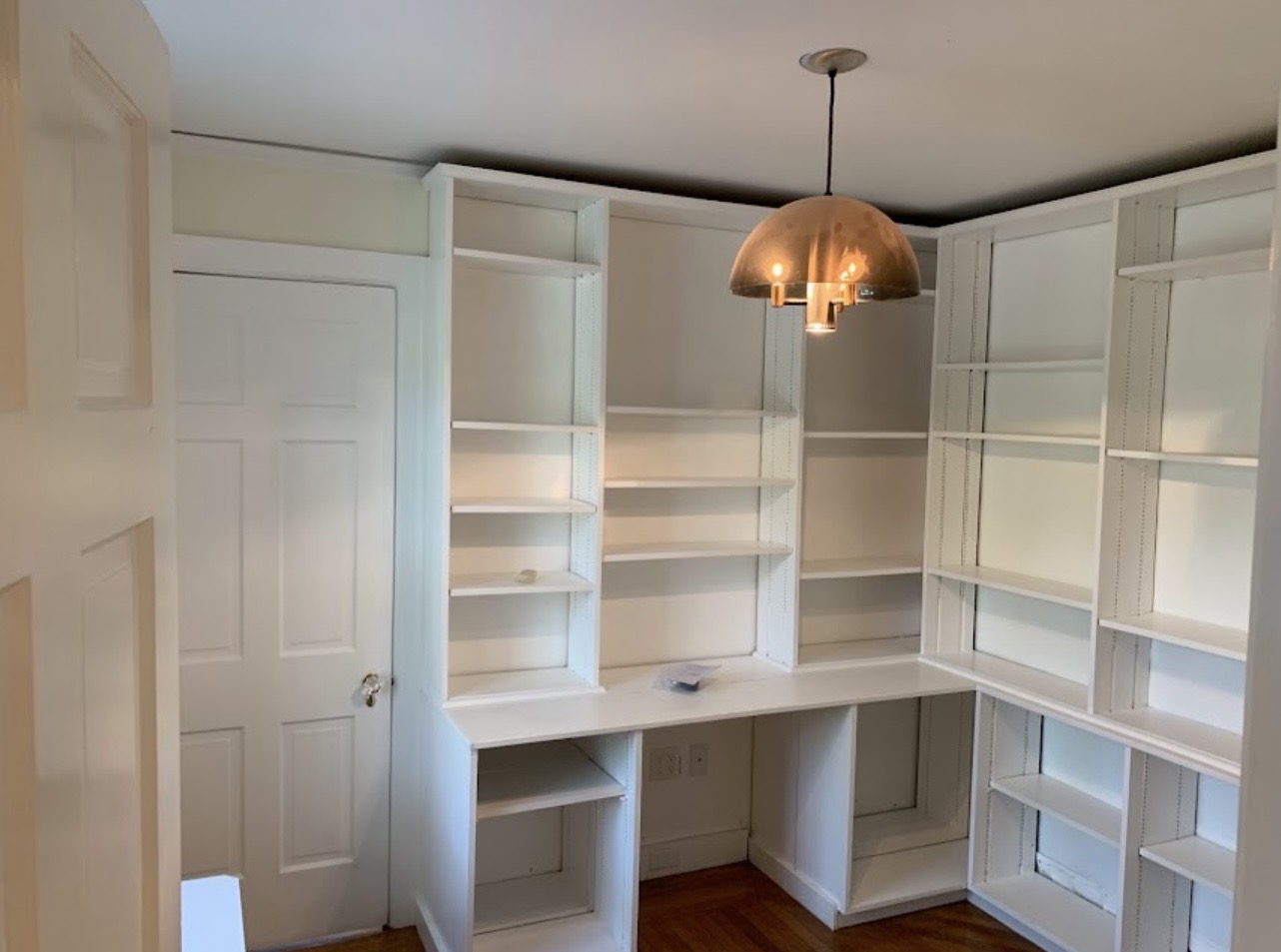 White painted built-in shelving