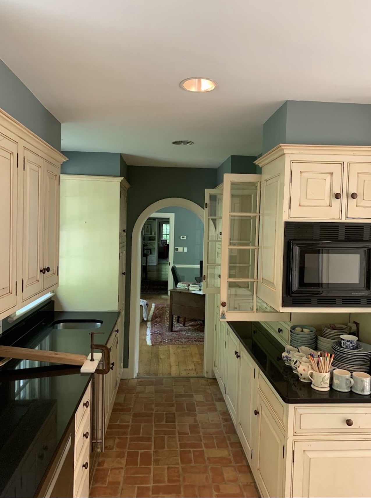 Kitchen with blue-gray painted walls
